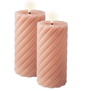 Lumineo Luxe LED kaars/stompkaars - 2x - lichtroze - D7,5 x H17 cm - timer -