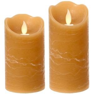 Lumineo LED kaarsen/stompkaarsen - set 2x st - bruin - D7,5 cm - met timer -