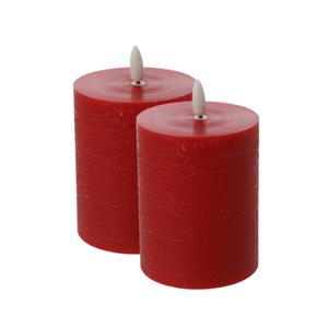 Cepewa LED kaars/stompkaars - 2x - rood - D7,5 x H10 cm - flikkerend licht -