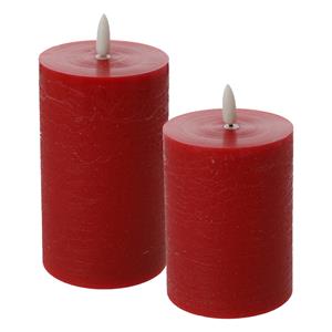 Cepewa LED kaarsen/stompkaarsen - set 2x - rood - H10 en H12,5 cm - flikkerend licht - timer -