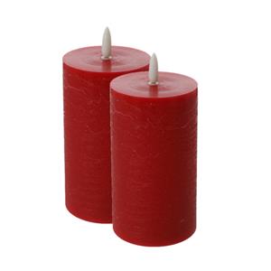 Cepewa LED kaars/stompkaars - 2x - rood - D7,5 x H12,5 cm - flikkerend licht -