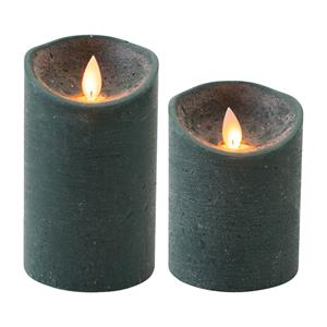 Anna's Collection LED kaarsen/stompkaarsen - set 2x - antiek/donker groen - H10 en H12,5 cm - bewegende vlam -