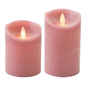 Anna's Collection LED kaarsen/stompkaarsen - set 2x - antiek/oud roze - H10 en H12,5 cm - bewegende vlam -