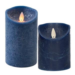 Anna's Collection LED kaarsen/stompkaarsen - set 2x - donkerblauw - H10 en H12,5 cm - bewegende vlam -