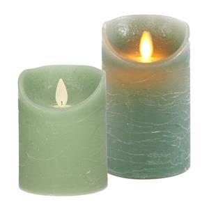 Anna's Collection LED kaarsen/stompkaarsen - set 2x - jade groen - H10 en H12,5 cm - bewegende vlam -