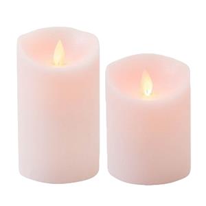 Anna's Collection LED kaarsen/stompkaarsen - set 2x - roze - H10 en H12,5 cm - bewegende vlam -