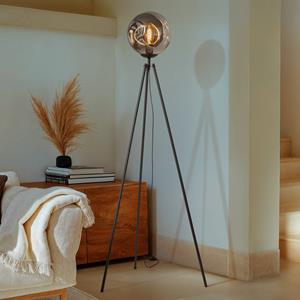 LINDBY vloerlamp Valentina, E27, rookgrijs, glas, 150 cm