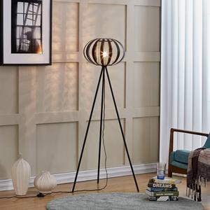 LINDBY vloerlamp Tamira, zwart, rotan, 143 cm hoog, E27