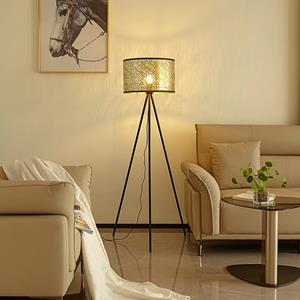 LINDBY vloerlamp Yonah, goudkleurig, metaal, 143 cm, E27