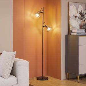 LINDBY Lucande Arinthea vloerlamp, 2-lamps, zwart, staal, E14