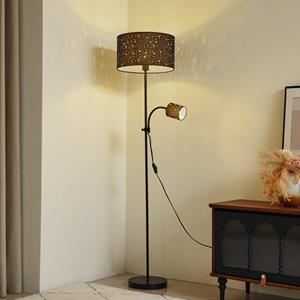 LINDBY Melanie vloerlamp, zwart, stof, Ø 36 cm, 2-lamps.