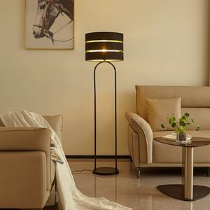 LINDBY vloerlamp Tsomo, Ø 40 cm, zwart, stof, E27