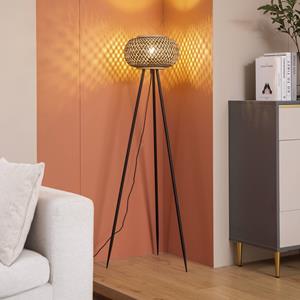 LINDBY vloerlamp Nerys, zwart, bamboe, Ø 31,5 cm, driepoot