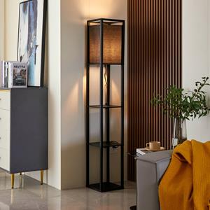 LINDBY vloerlamp Birta, plank, hout, zwart, 159cm