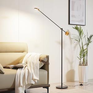 LUCANDE LED vloerlamp , Adomas, zwart/goud, ijzer, dimbaar