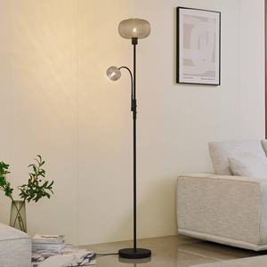 LINDBY vloerlamp Aliette, zwart/grijs, glas, leeslampje