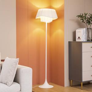 LINDBY vloerlamp Eryndor, wit, textiel, Ø 47 cm, E27