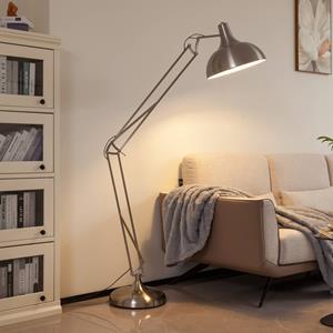 LINDBY vloerlamp Leia, zilver, metaal, 180cm, draaibaar, E27