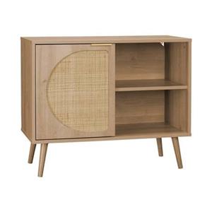 Sweeek  Scandinavisch dressoir, hout en rond rietdecor, 1 deur 80cm