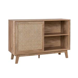 Sweeek  Dressoir met 1 schuifdeur en legplanken, hout- en rieteffect,
