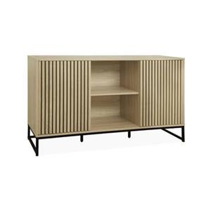 Sweeek  Eigentijds dressoir met gegroefd houteffect, 2-deurs, L 140