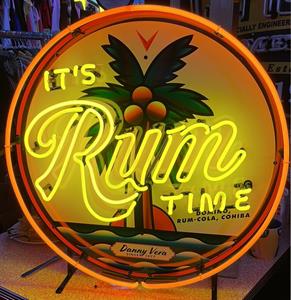Fiftiesstore It's Rum Time 'Domino, Rum-Cola-Cohiba' Neon 65 x 65 cm Designed by Danny Vera