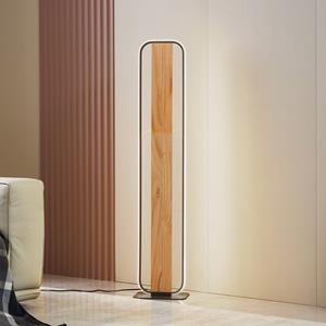 LINDBY LED vloerlamp Romilda, grijs, hout, hoogte 122 cm