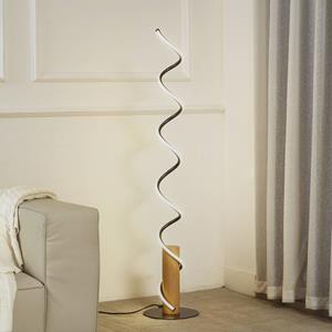 LINDBY LED vloerlamp Spiraali, grijs, hout, hoogte 133 cm