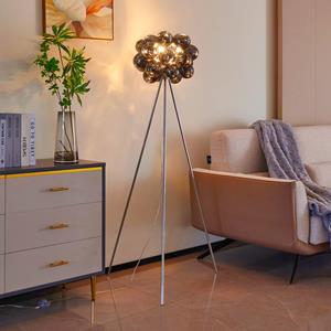 LUCANDE vloerlamp Diborah, rookgrijs, glas, 150 cm, G9