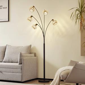 LINDBY vloerlamp Lielle, natuurlijk bamboe, 5-lamps, 190 cm