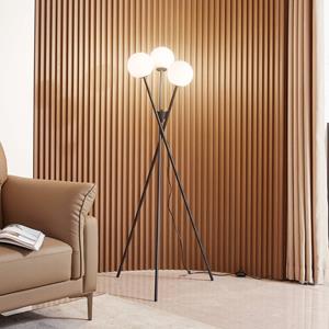 LUCANDE vloerlamp Visata, zwart, glas, 3-lamps, driepoot