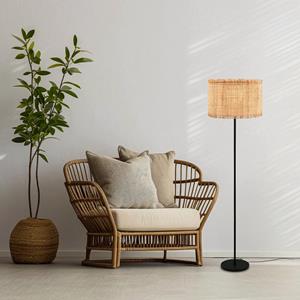Briloner Vloerlamp Borra, natuurlijke kleur, metaal, stro, E27
