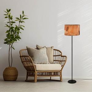 Briloner Vloerlamp Mata, bruin, metaal, stof, E27