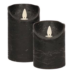 Anna's Collection LED kaarsen/stompkaarsen - set 2x - zwart - H10 en H12,5 cm - bewegende vlam -