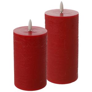 Cepewa LED kaarsen/stompkaarsen - set 2x - rood - H12,5 en H15 cm - flikkerend licht - timer -