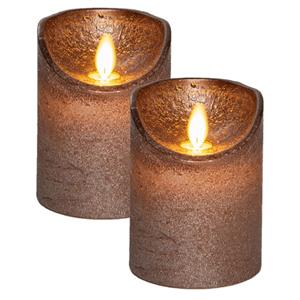 Anna's Collection Led kaars/stompkaars - 2x st- brons - H10 x D7,5 cm -wax - warm wit licht - bewegende vlam -