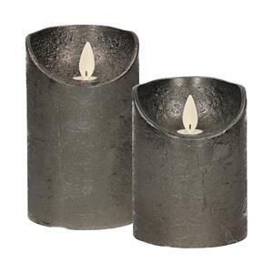 Anna's Collection LED kaarsen/stompkaarsen - set 2x - antraciet - H10 en H12,5 cm - bewegende vlam -