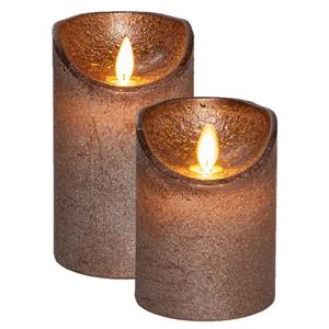 Anna's Collection LED kaarsen/stompkaarsen - 2x st - brons - D7,5 cm - wax - warm wit - bewegende vlam -