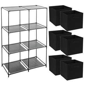 Merkloos Opbergrek 3-laags - metaal - kunststof - zwart - 68 x cm - incl. 6 opbergmanden zwart -