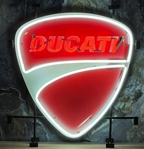 Fiftiesstore Ducati Neon Rood - Met Achterplaat - 60 x 66 cm