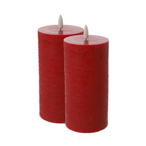 Cepewa LED kaars/stompkaars - 2x - rood - D7,5 x H15 cm - flikkerend licht -