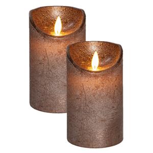 Anna's Collection Led kaars/stompkaars - 2x st - brons - H12,5 x D7,5 cm - warm wit licht -bewegende vlam -