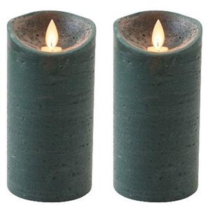 Anna's Collection 2x Antiek groene LED kaars / stompkaars met bewegende vlam 15 cm -