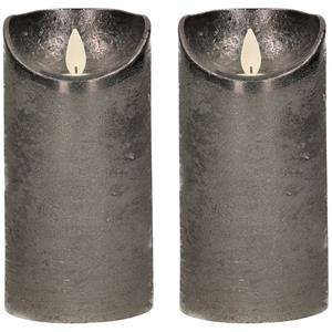 Anna's Collection 2x Antraciet LED kaarsen / stompkaarsen met bewegende vlam 15 cm -