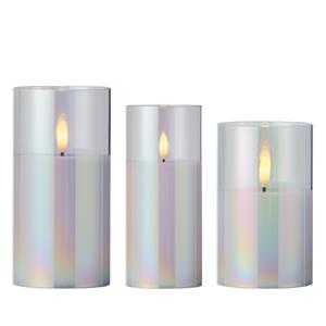 Lumineo Luxe LED kaarsen set - in glas - 3x stuks - transparant parelmoer - stompkaarsen - timer -