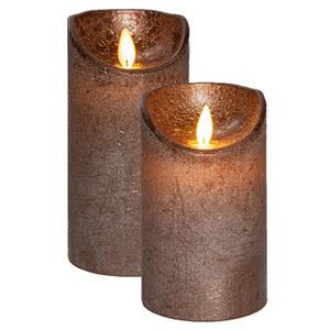 Anna's Collection LED kaarsen/stompkaarsen - 2x st - brons - D7,5 cm - wax - warm wit - bewegende vlam -
