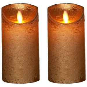 Anna's Collection 2x Gouden LED kaarsen / stompkaarsen met bewegende vlam 15 cm -