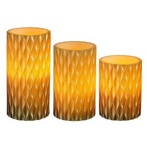 Mica Decorations LED kaarsen/stompkaarsen set - 3x stuks - goud - 10/12,5/15 cm -