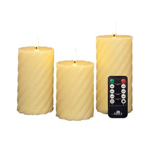 Anna's Collection Luxe LED kaarsen/stompkaarsen set - 3x st - ivoor wit - swirl - met afstandsbediening -
