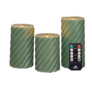 Anna's Collection Luxe LED kaarsen/stompkaarsen set - 3x st - jade groen - swirl - met afstandsbediening -